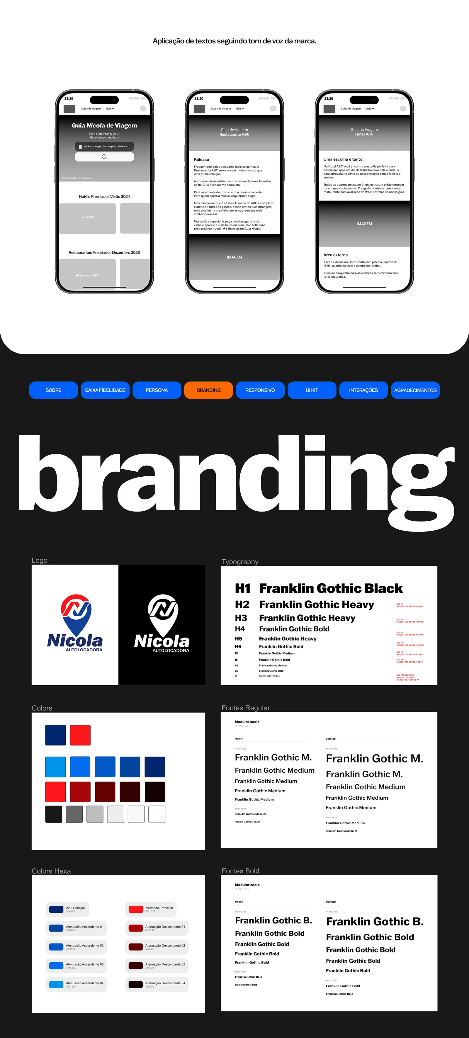 Sistema visual, logo, tipografia e cores do Guia de Viagem Nicola