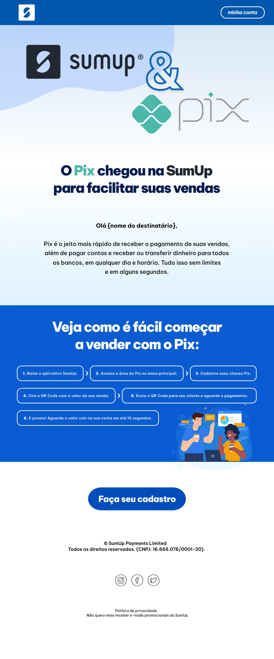 Captura longa do e-mail marketing SumUp Pix